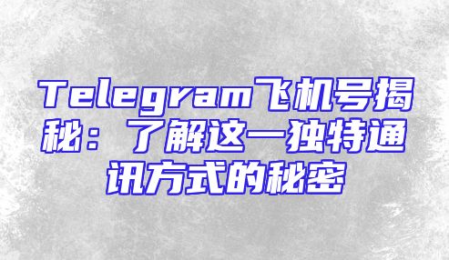 Telegram飞机号揭秘：了解这一独特通讯方式的秘密