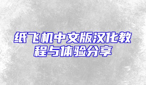 纸飞机中文版汉化教程与体验分享