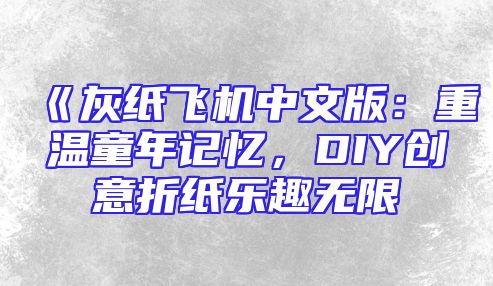《灰纸飞机中文版：重温童年记忆，DIY创意折纸乐趣无限