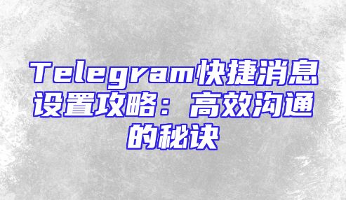 Telegram快捷消息设置攻略：高效沟通的秘诀