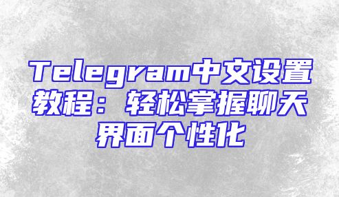 Telegram中文设置教程：轻松掌握聊天界面个性化