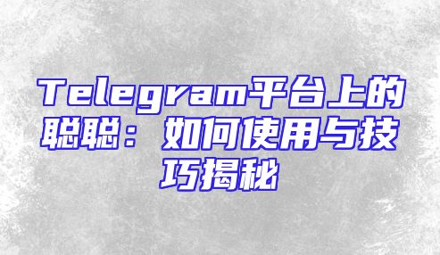 Telegram平台上的聪聪：如何使用与技巧揭秘